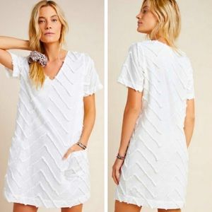 Porridge x Anthropologie White Zig Zag Marcelle Textured Shift Dress Size Medium